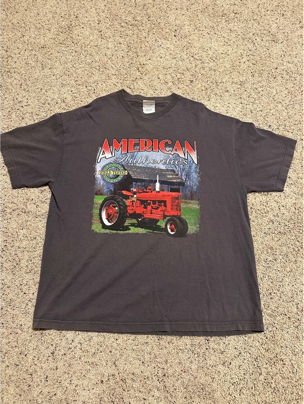Alstyle Apparel XL Black Graphic T-Shirt with Red Tractor Print